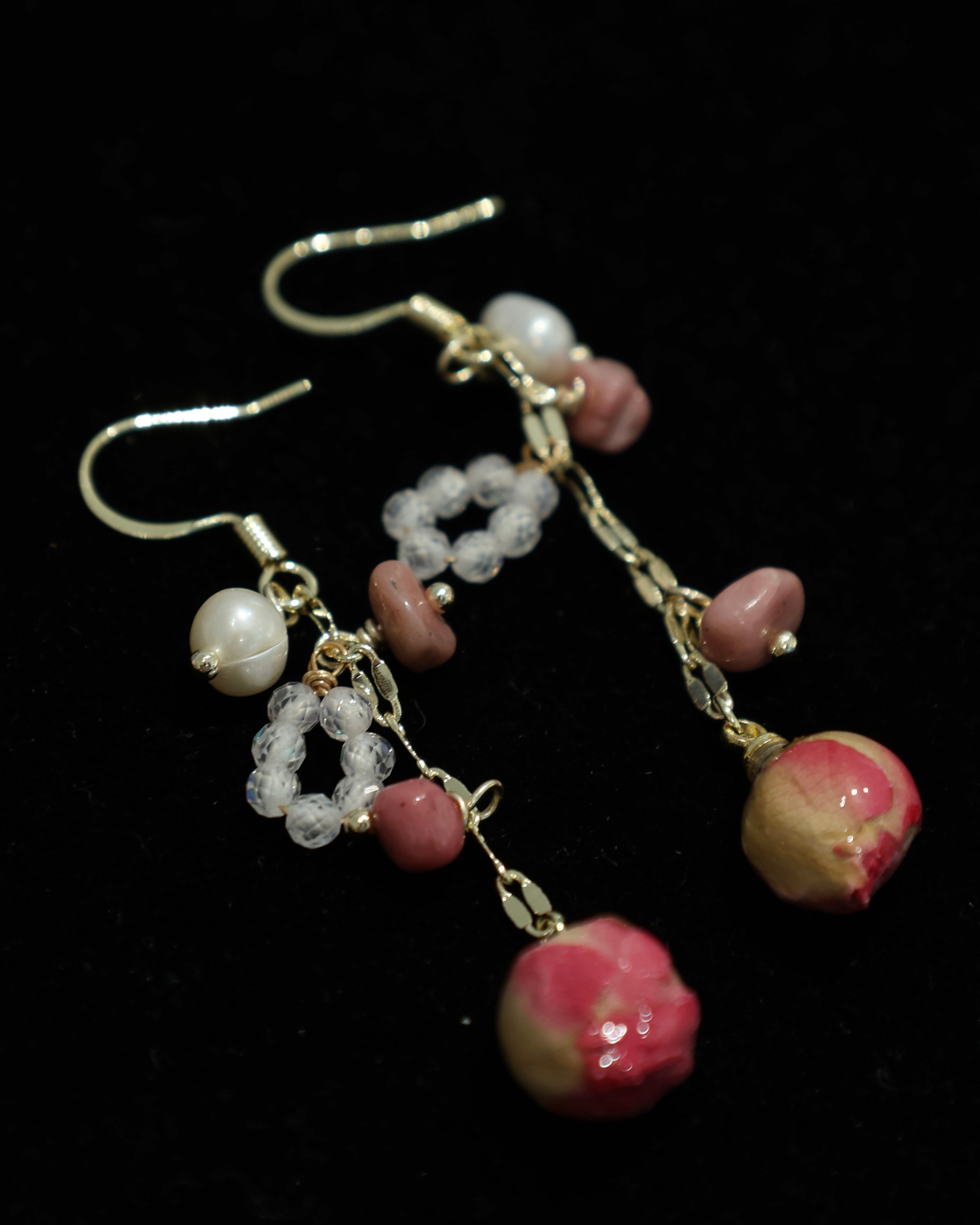 Real Rose Pearl Earrings