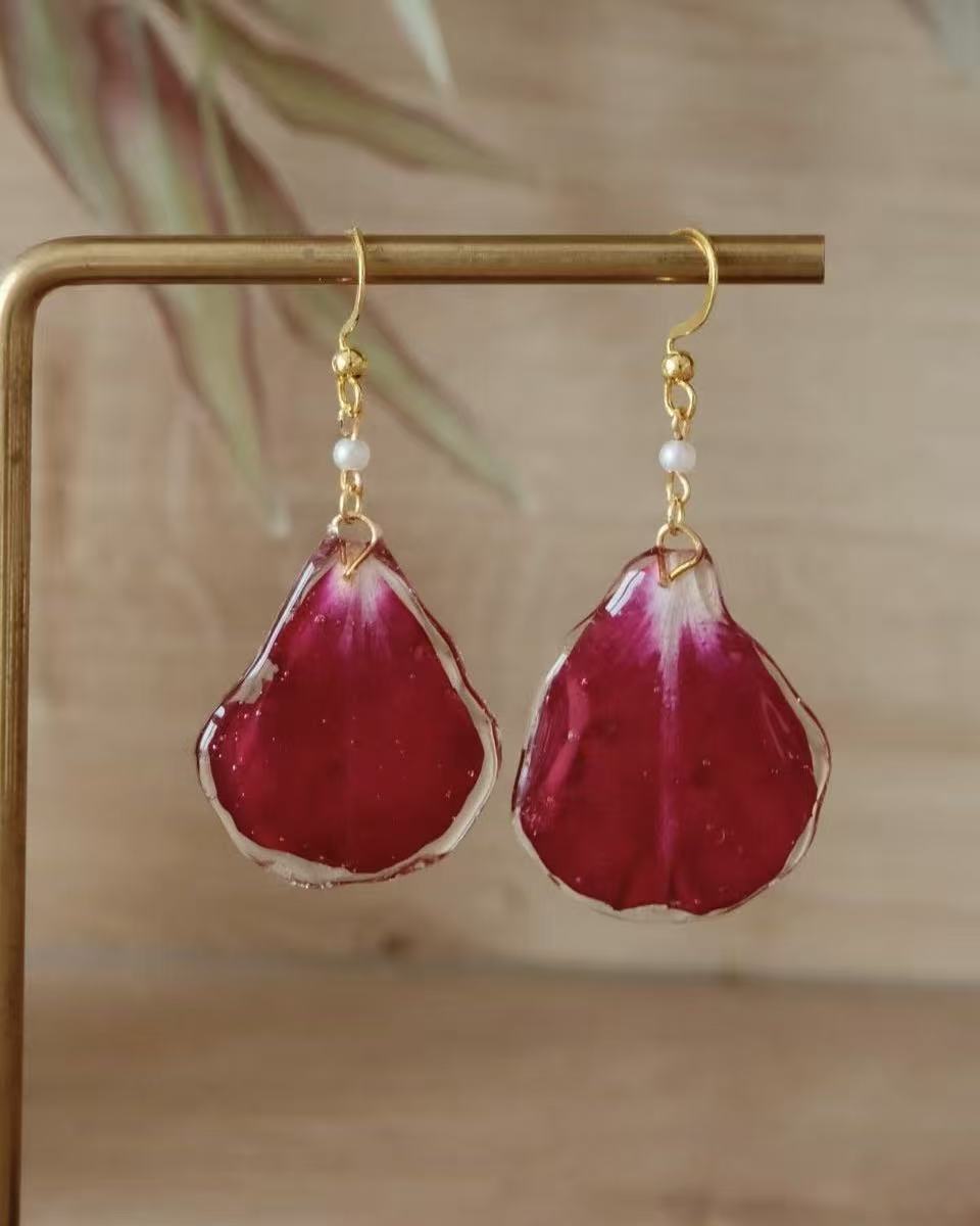 Real Rose Petal Earrings
