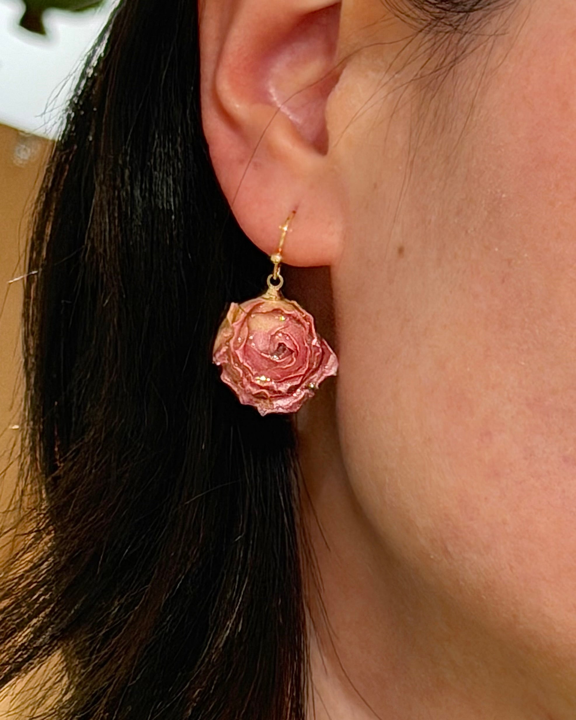 Real Rose Flower Earrings