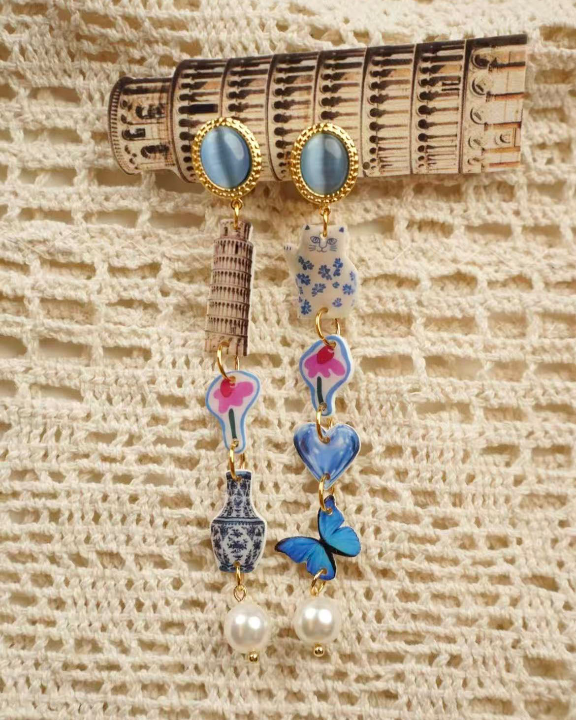 Cat & Tower Statement Ohrringe