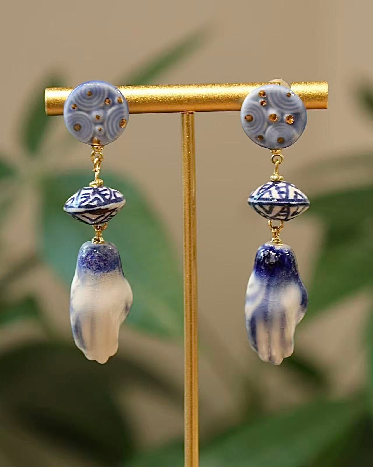 Blue Ceramic Hand Earrings