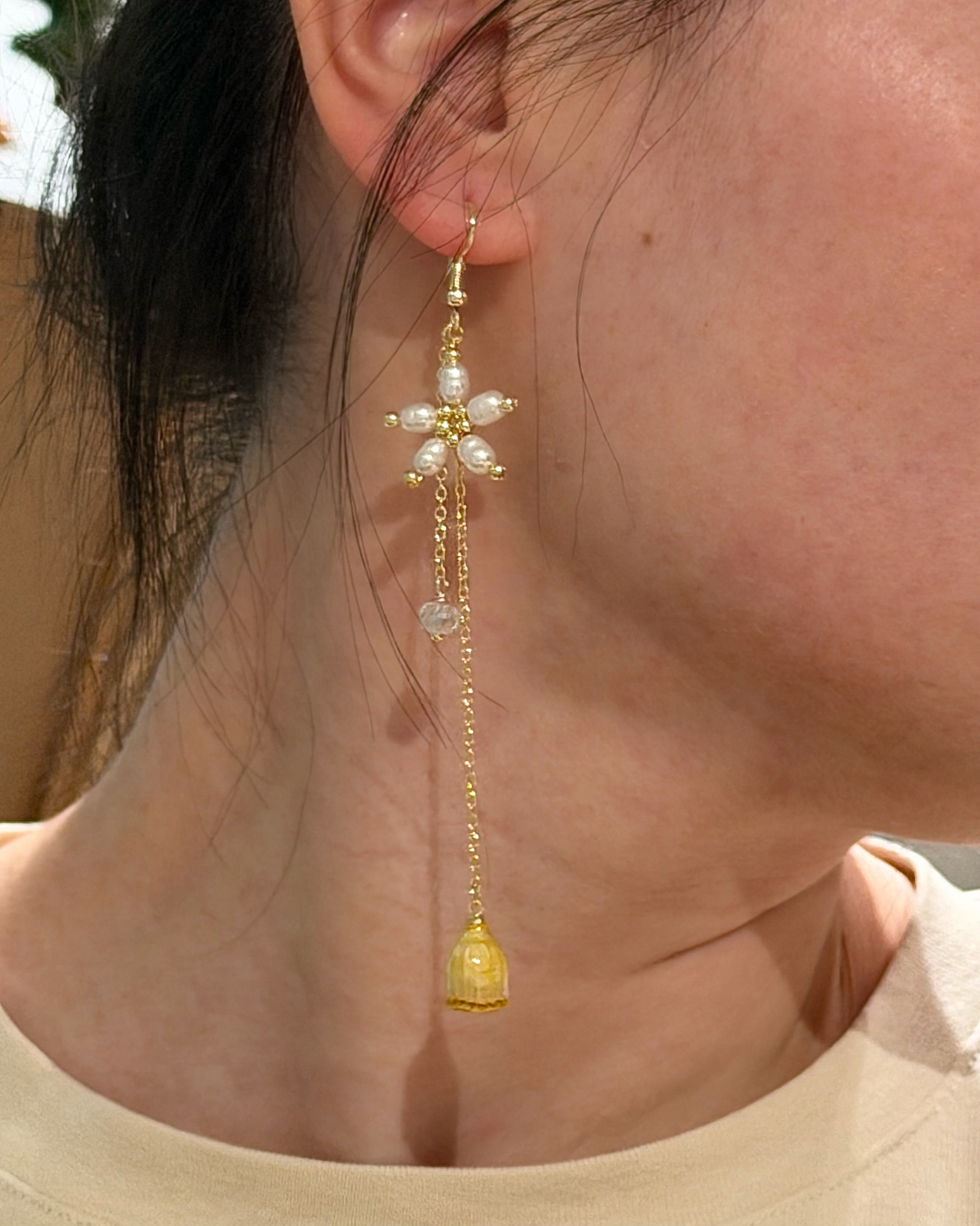 Real Flower Pearl Earrings