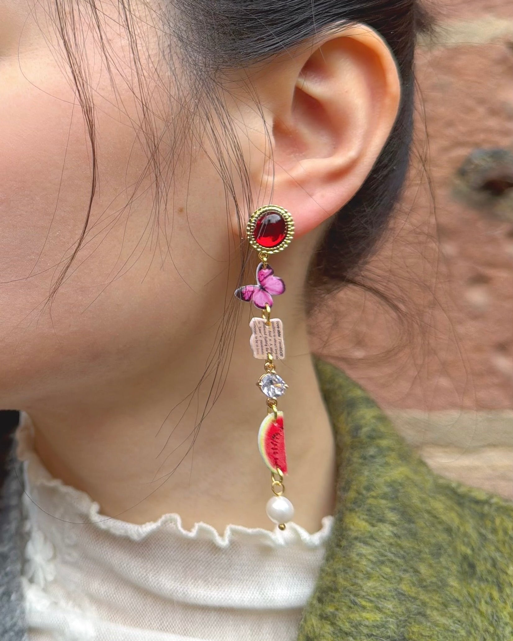 watermelon & butterfly earrings