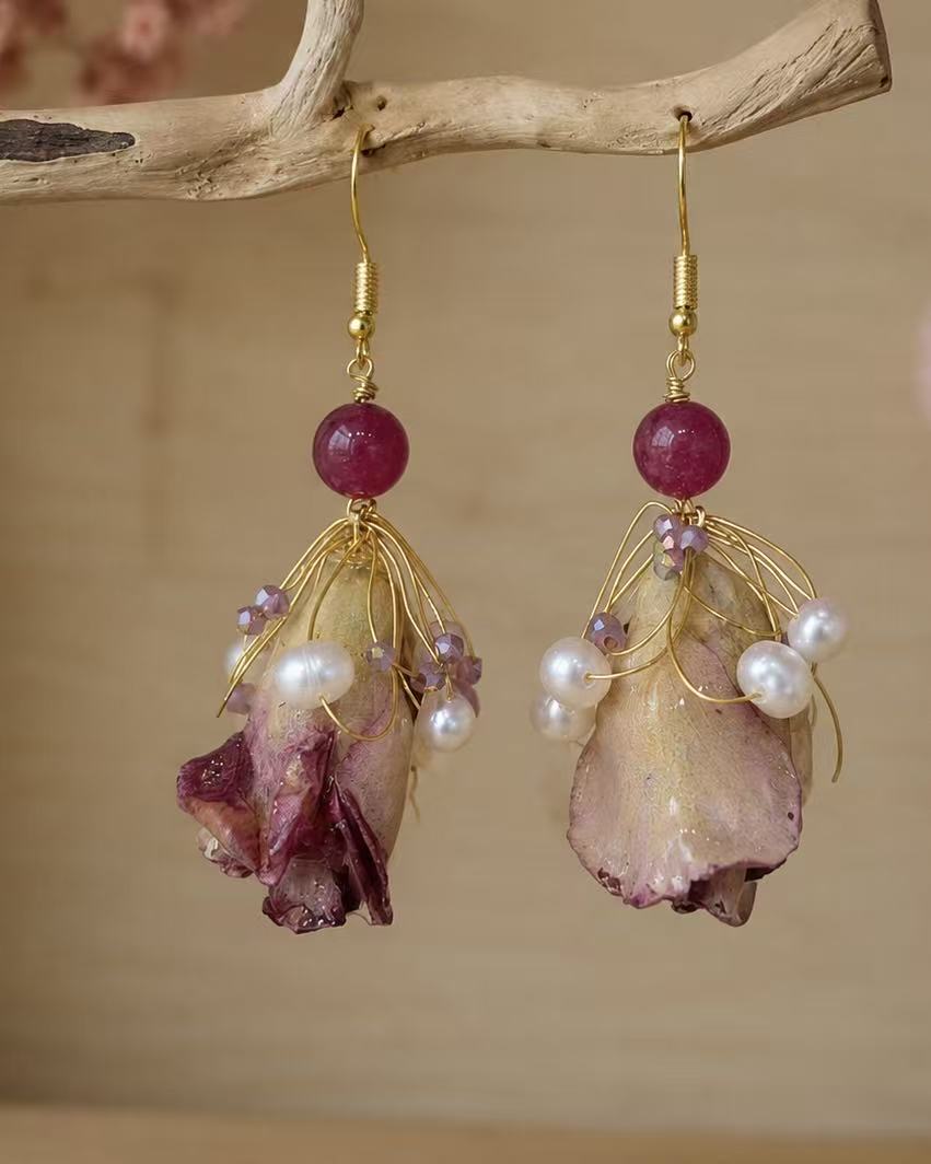 Rose Pearl Flower Earrings