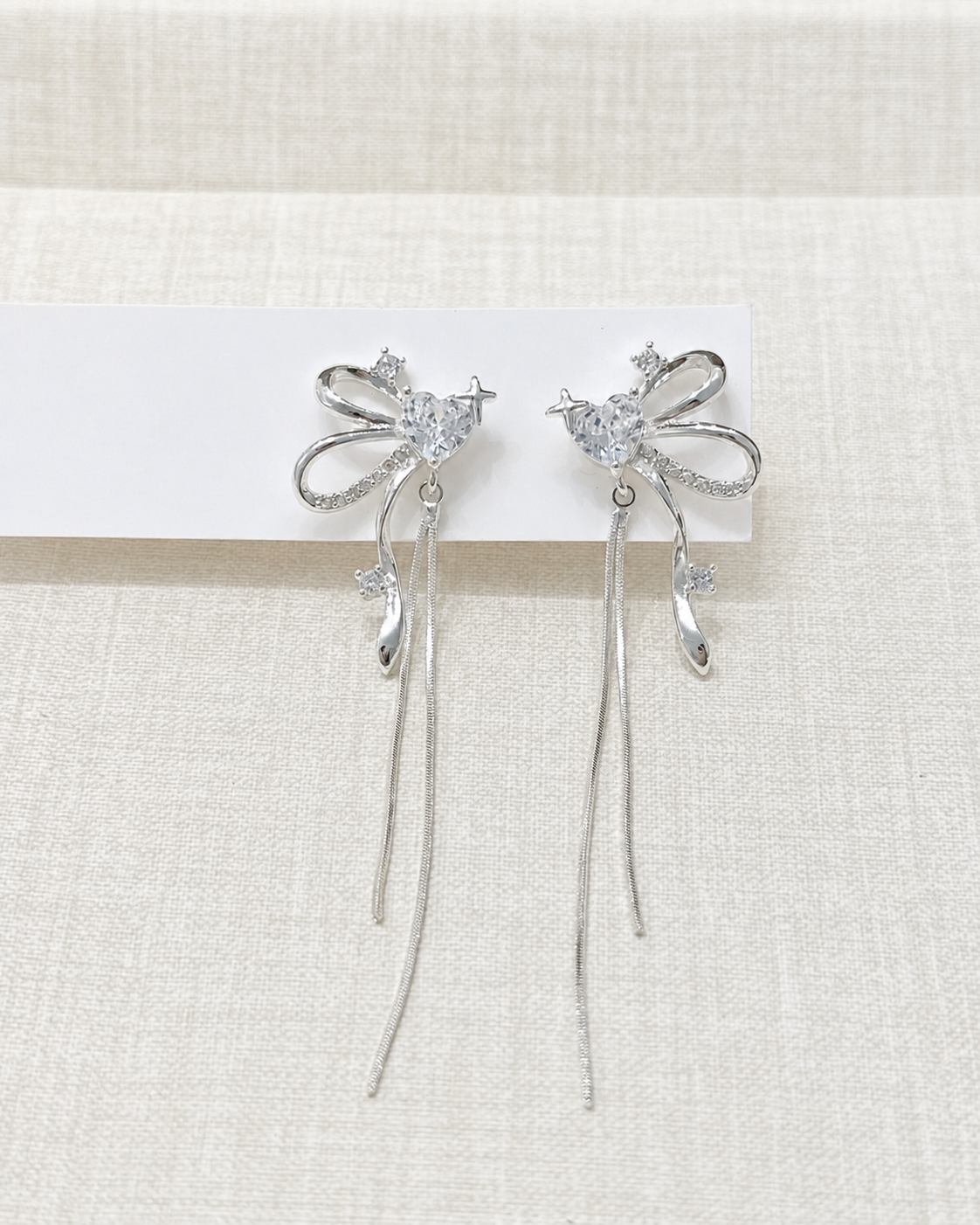 Silver Bow Heart Earrings