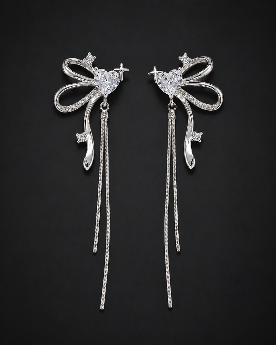 Silver Bow Heart Earrings