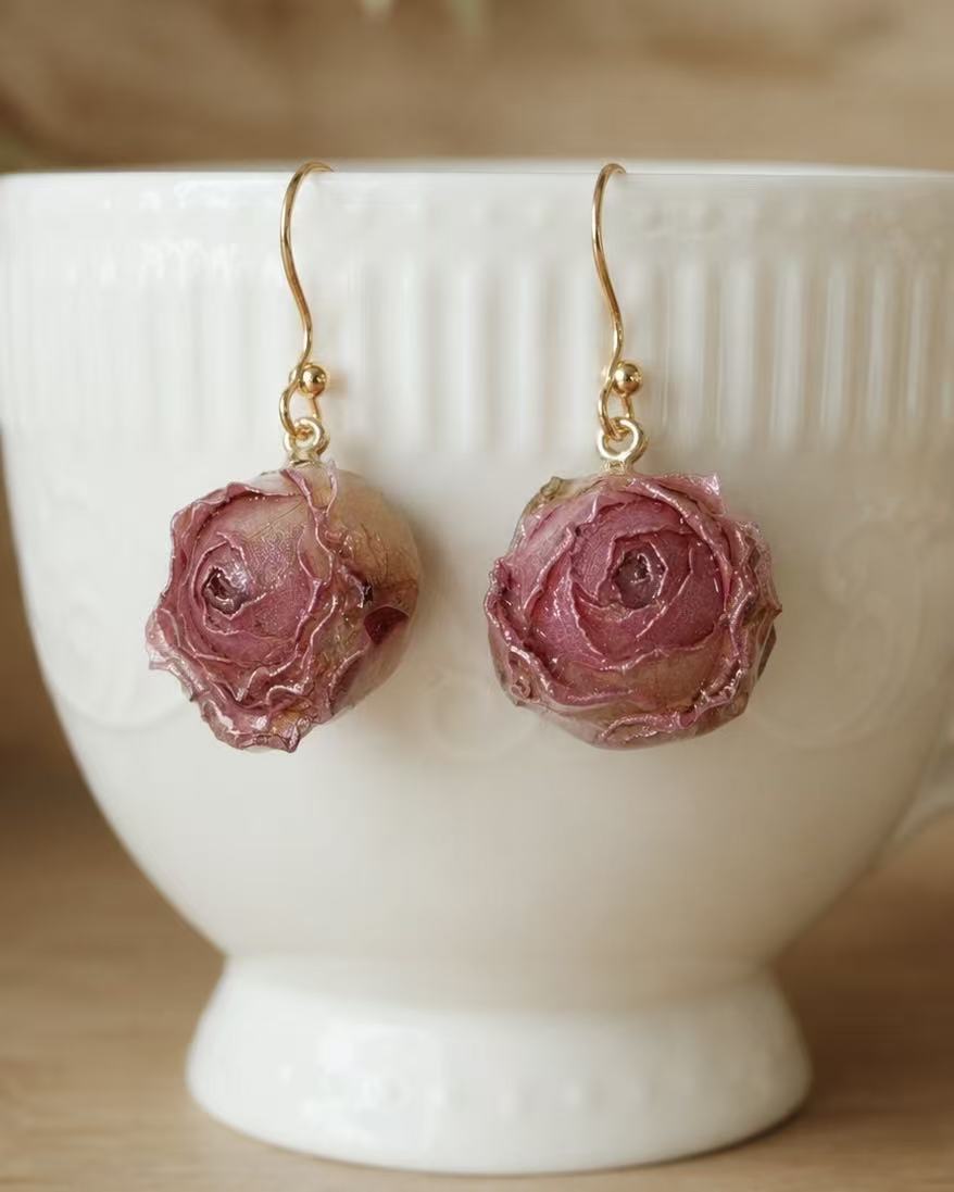 Real Rose Flower Earrings