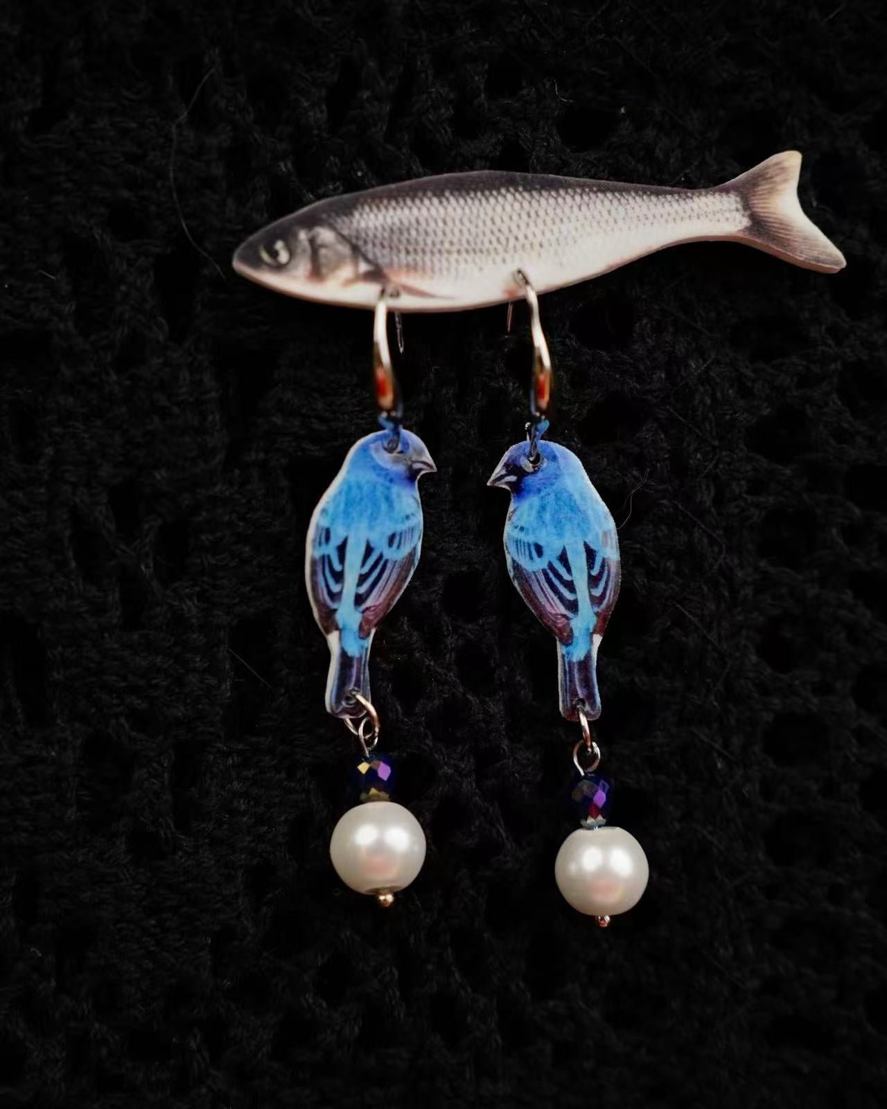 Blue Bird Pearl Earrings
