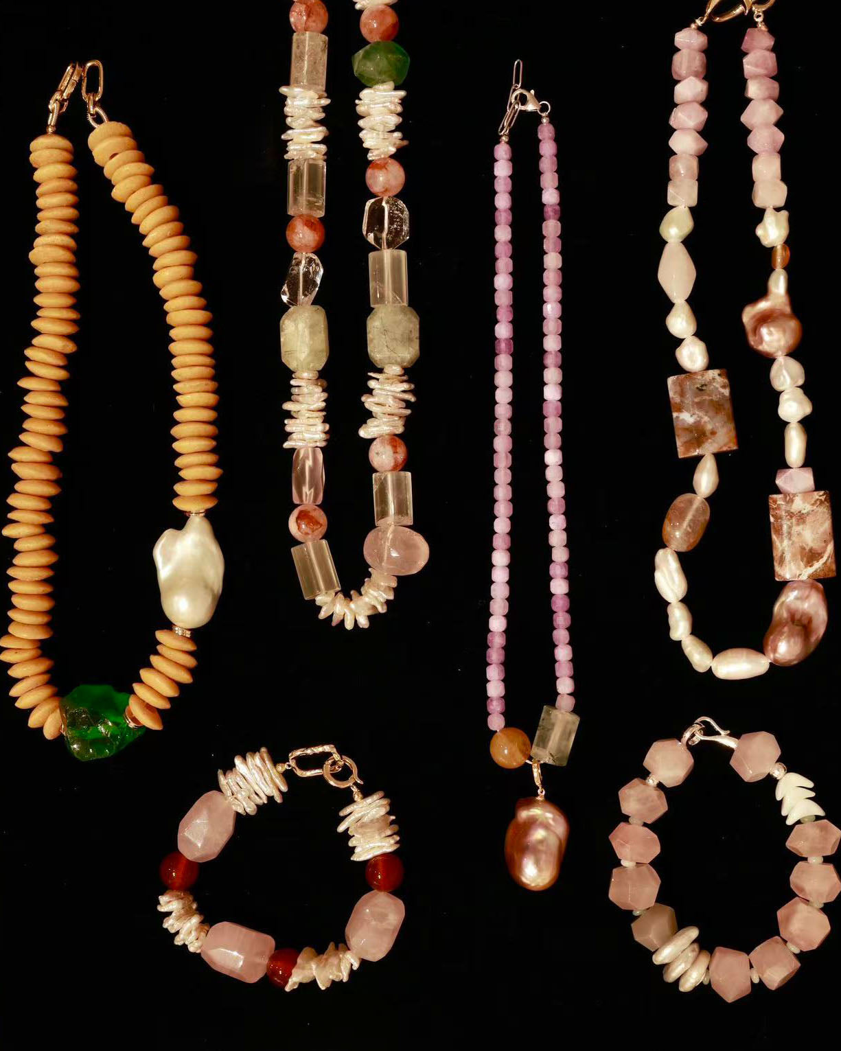 Handgefertigte Halskette mit Kristall & Barockperlen