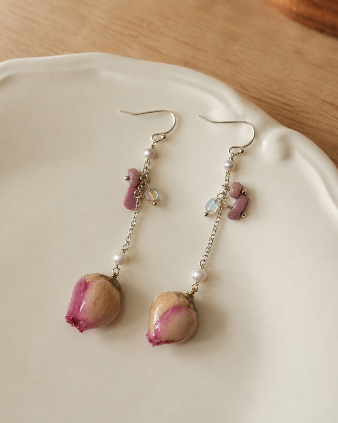 Pink Real Flower Earrings