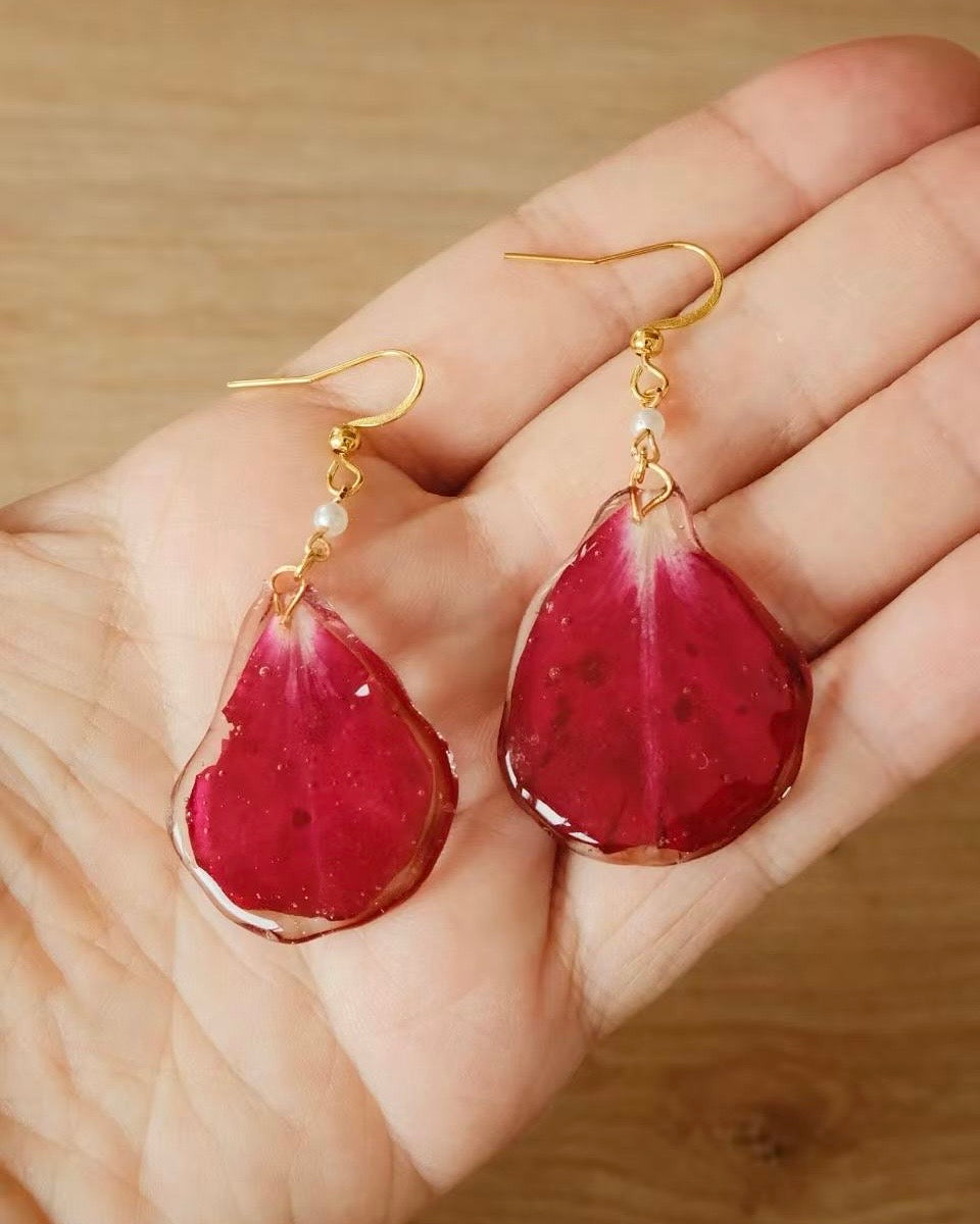 Real Rose Petal Earrings