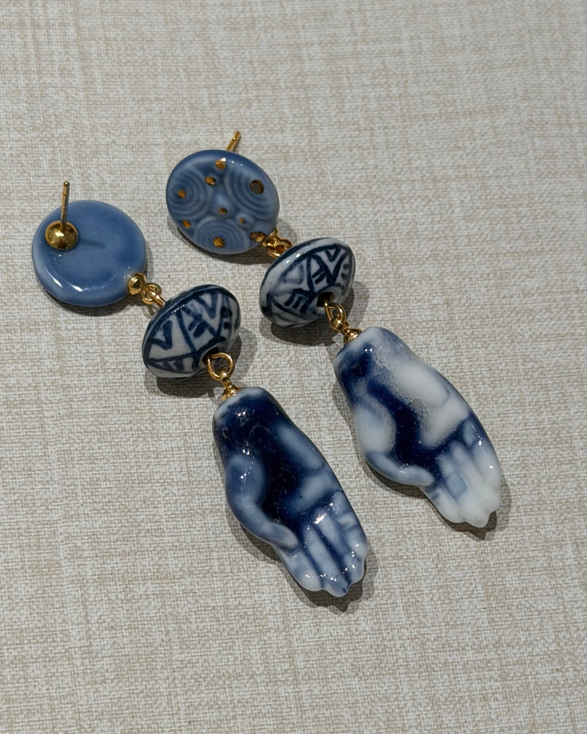 Blue Ceramic Hand Earrings