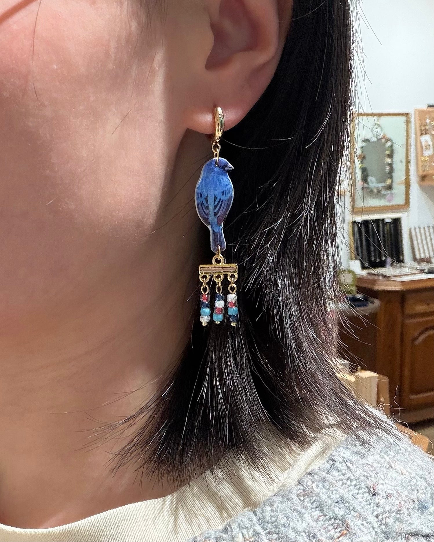 blue bird earrings