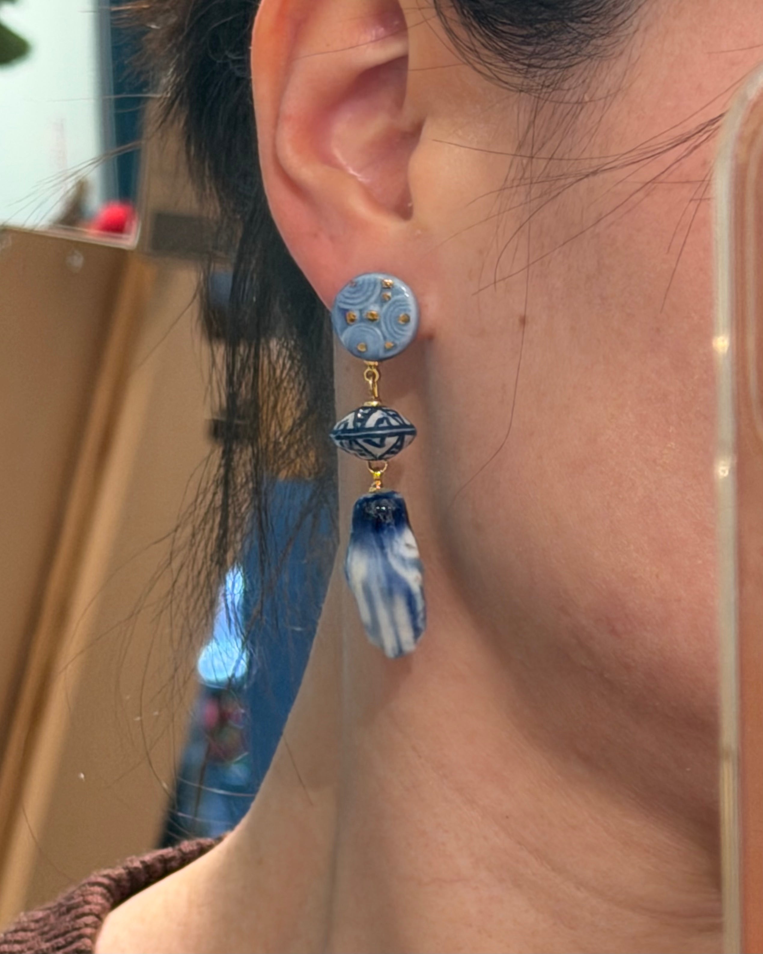 Blue Ceramic Hand Earrings