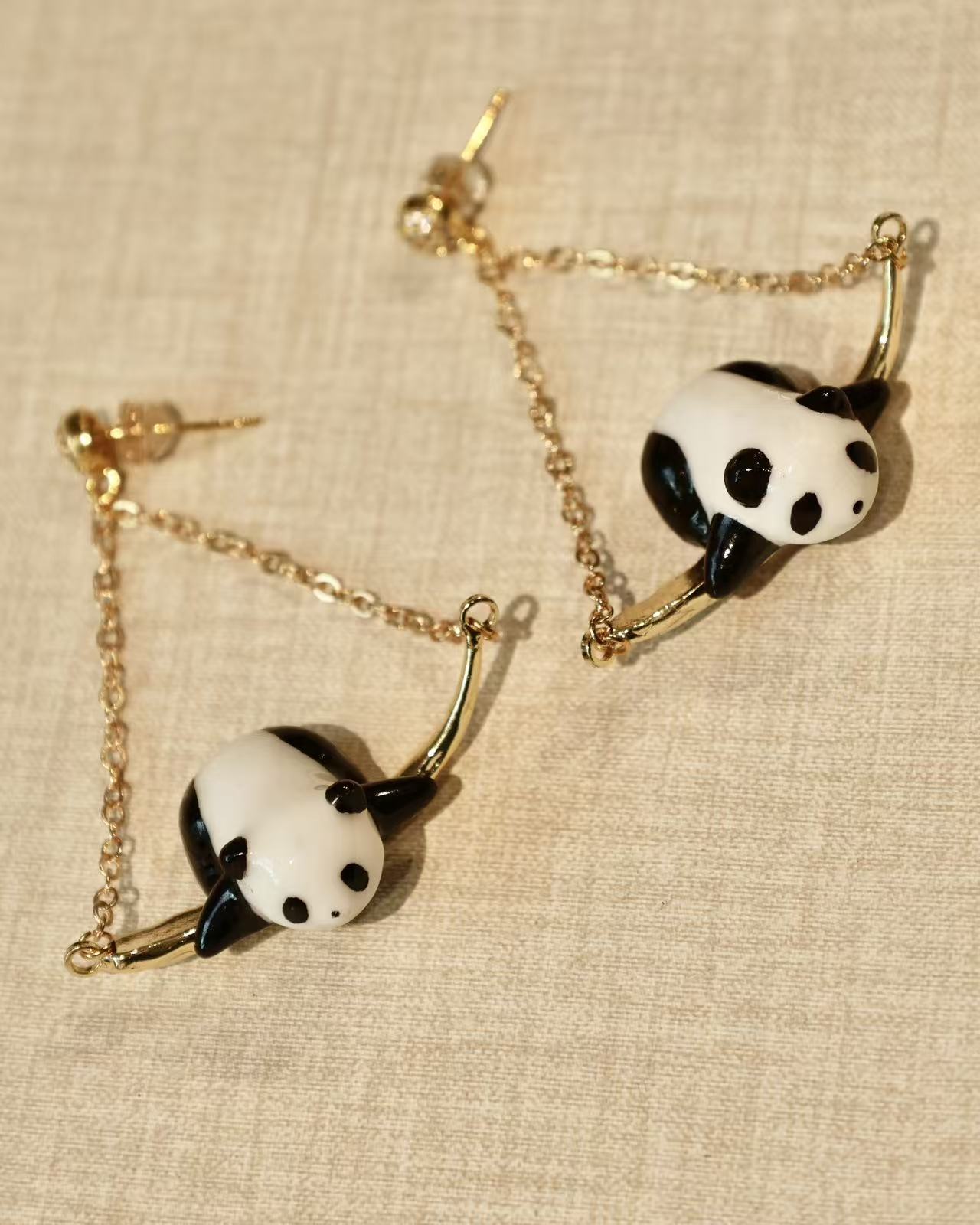 Ceramic Panda Dangle Earrings