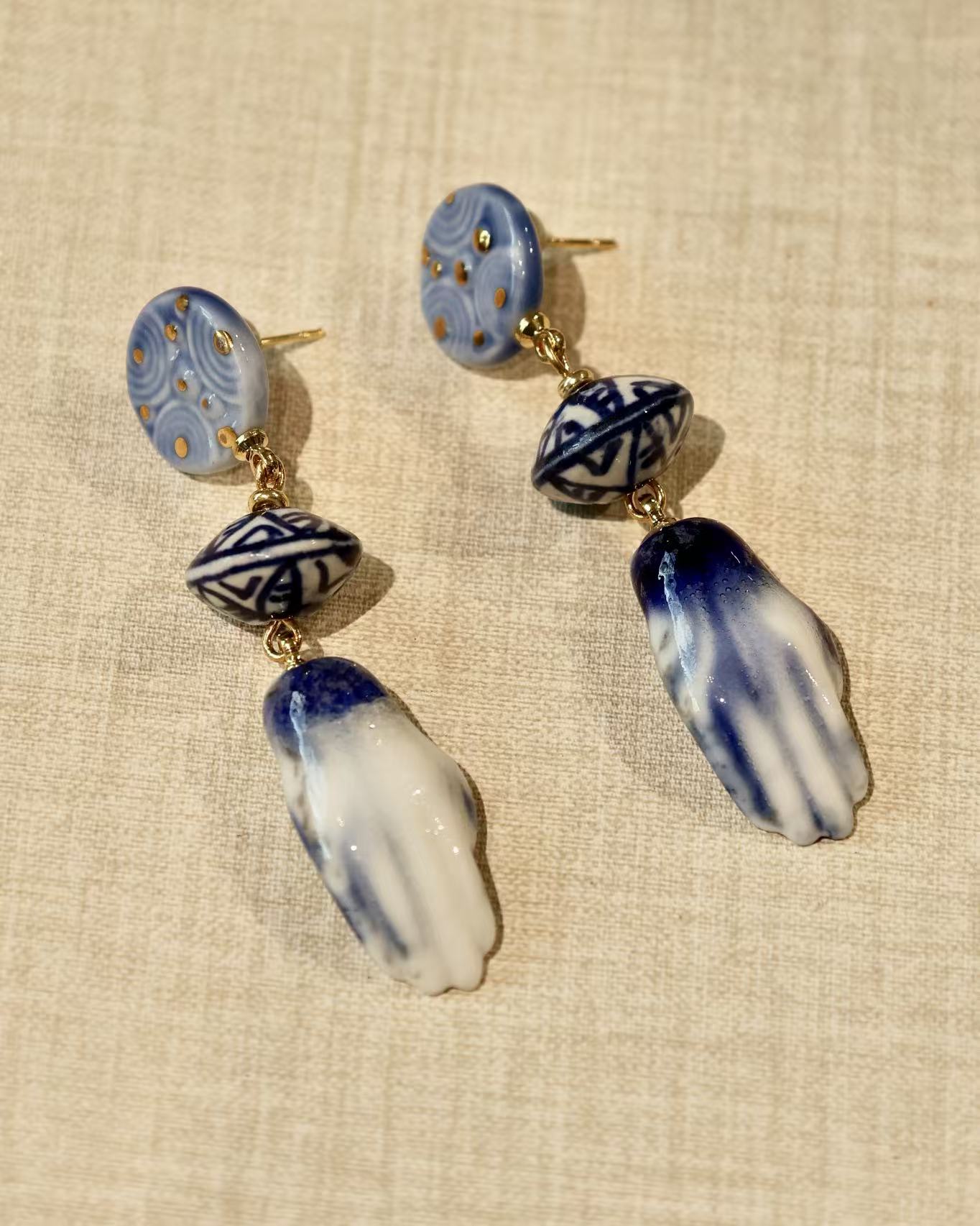 Blue Ceramic Hand Earrings