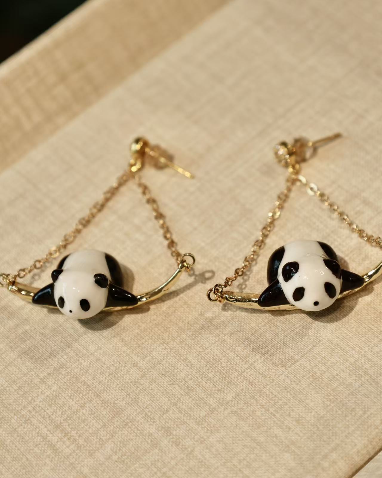 Ceramic Panda Dangle Earrings