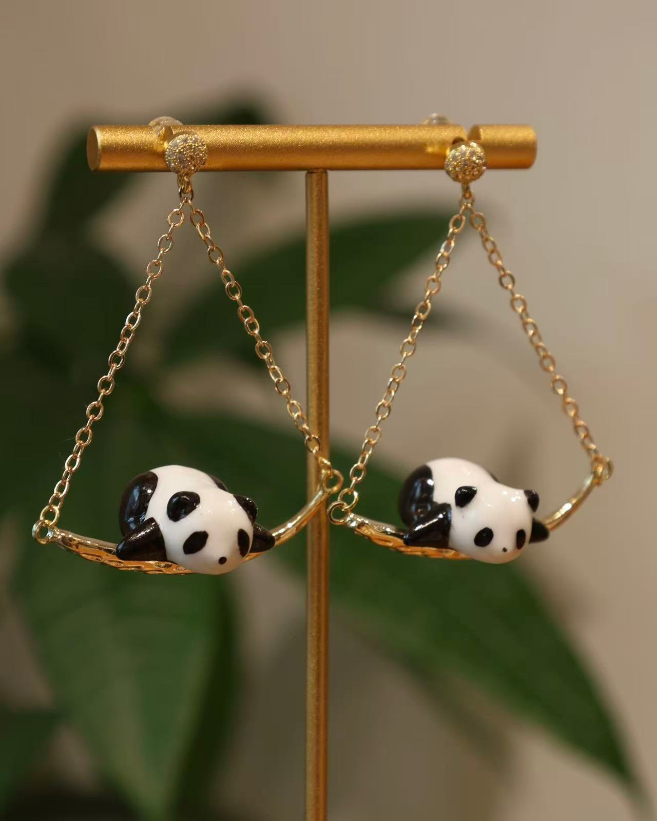 Ceramic Panda Dangle Earrings