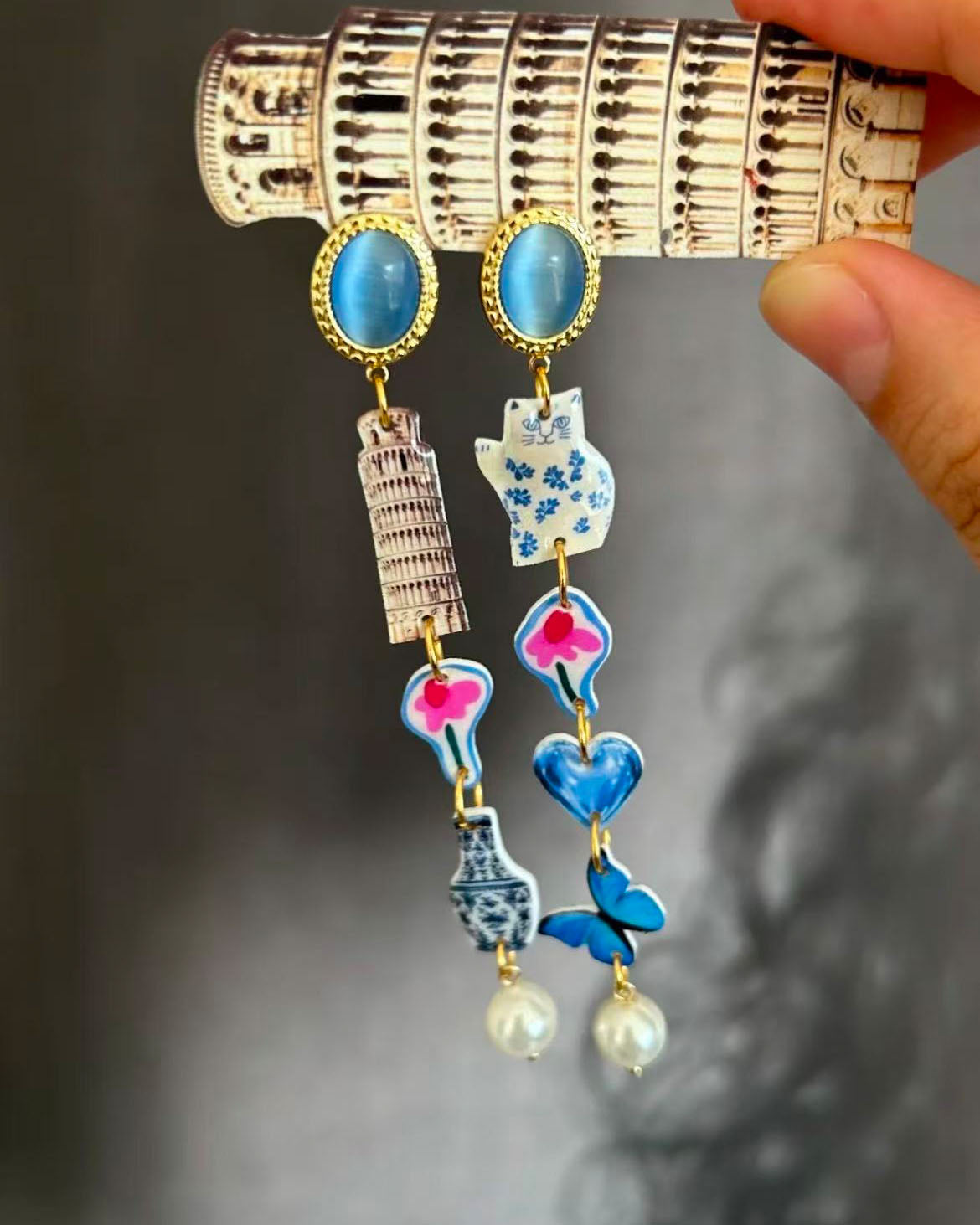 Cat & Tower Statement Ohrringe