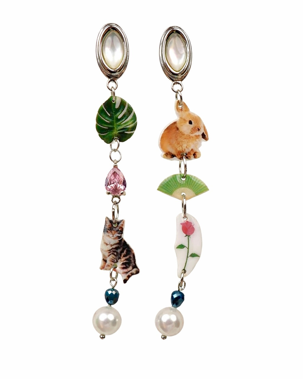 Rabbit & Cat Garden Earrings