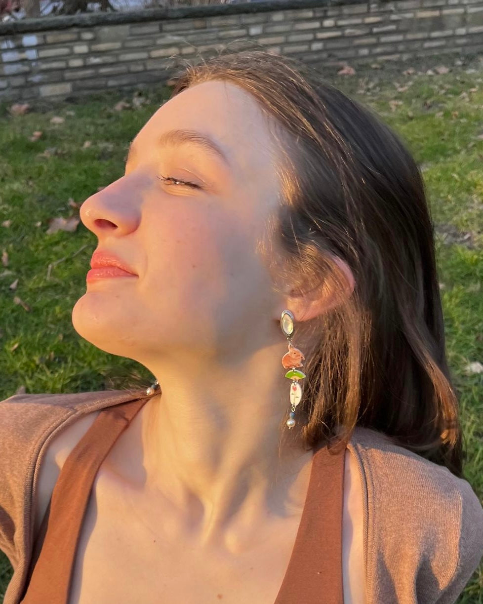 Rabbit & Cat Garden Earrings