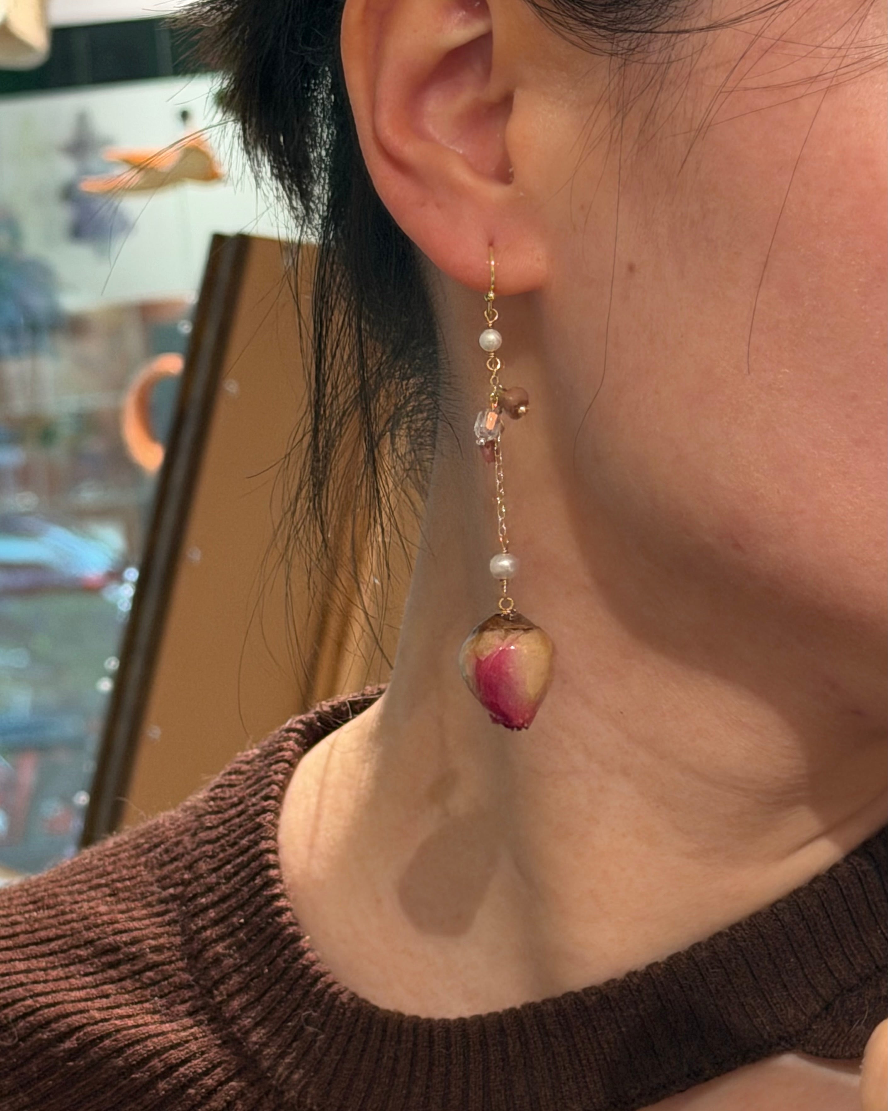 Pink Real Flower Earrings