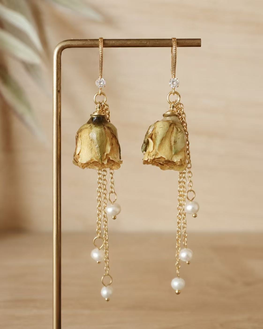 Real Rose Bud Earrings