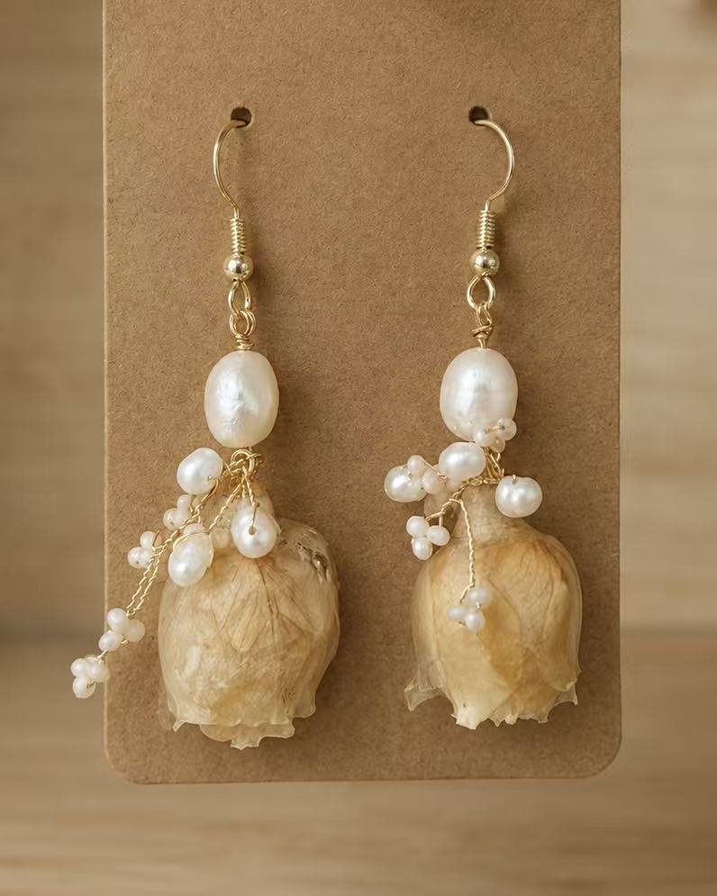 Rose Bud Pearl Earrings