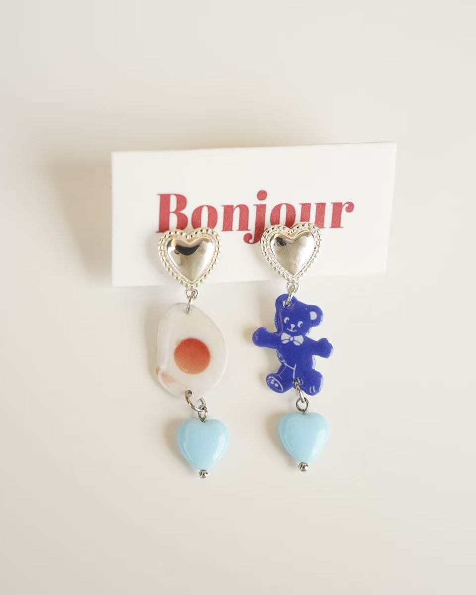 Fried Egg & Blue Bear Earrings