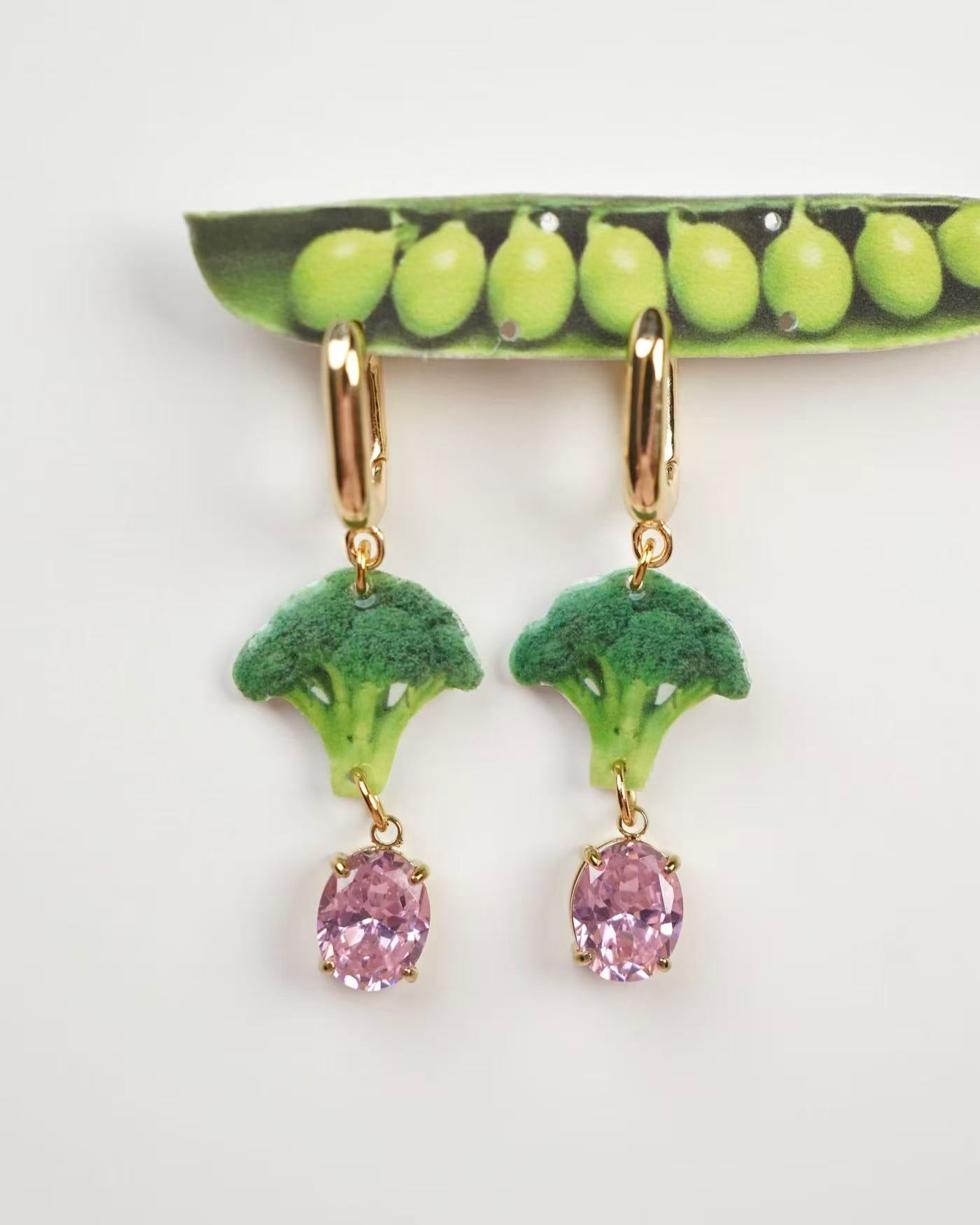 Broccoli Charm Drop Earrings