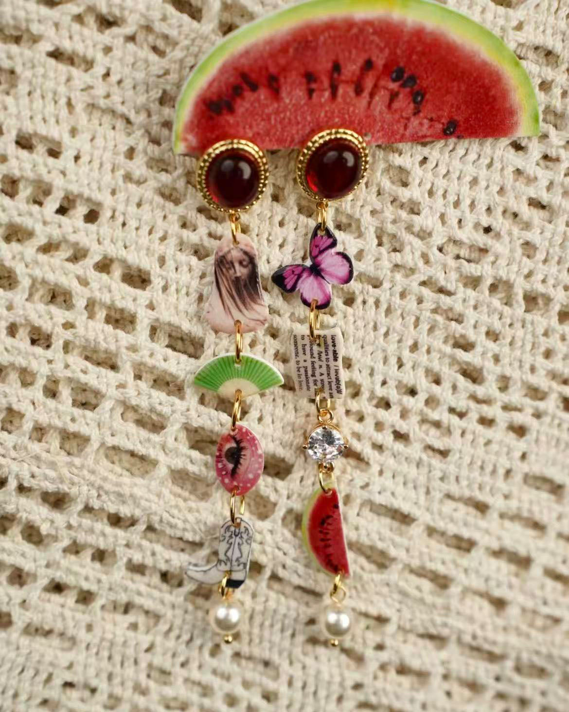 Watermelon & Butterfly Ohrring