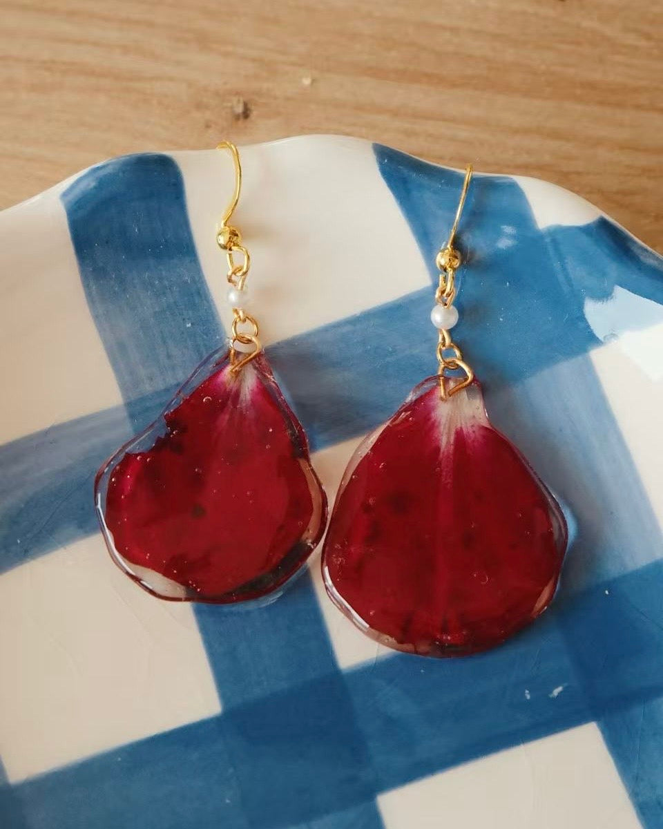 Real Rose Petal Earrings