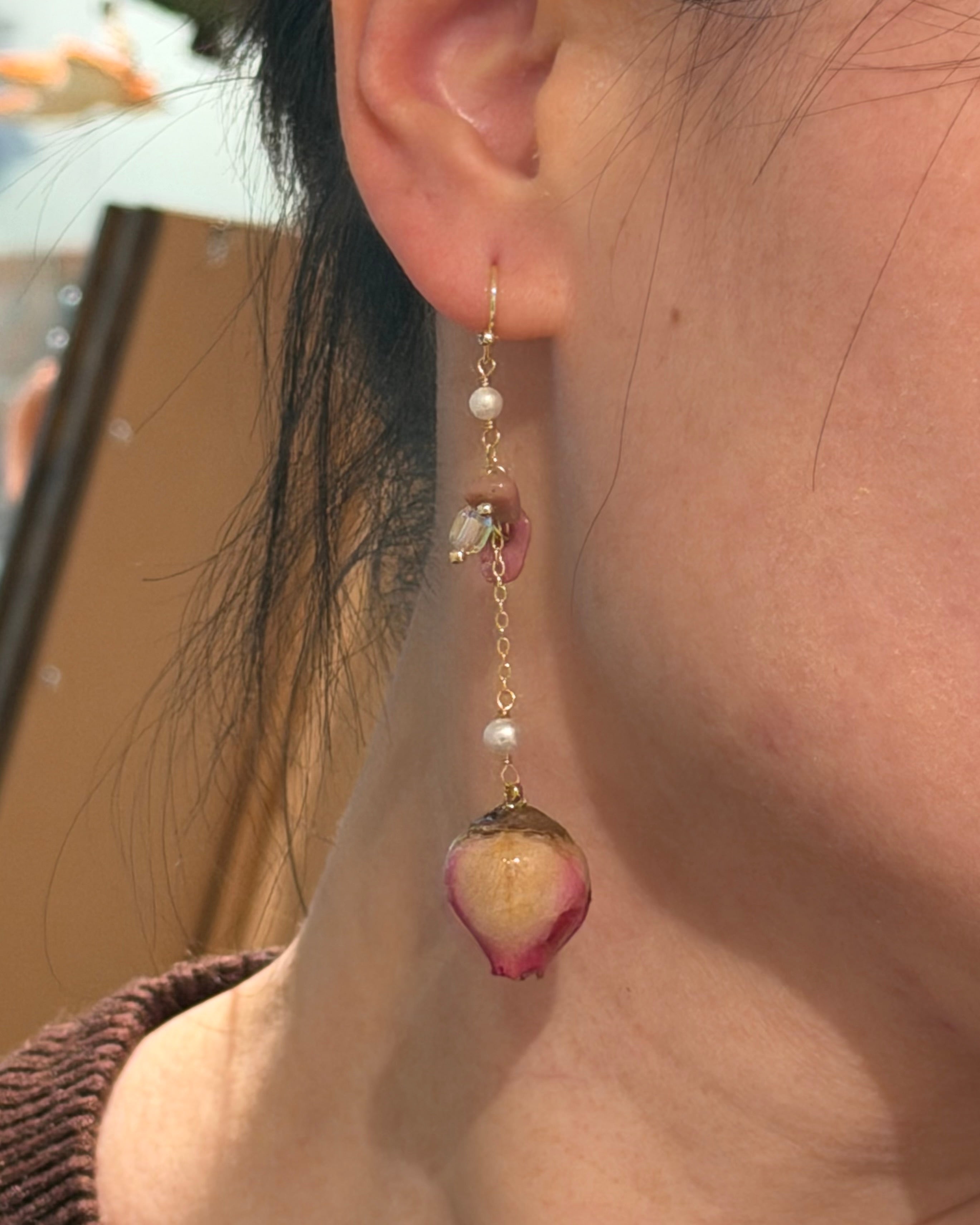 Pink Real Flower Earrings