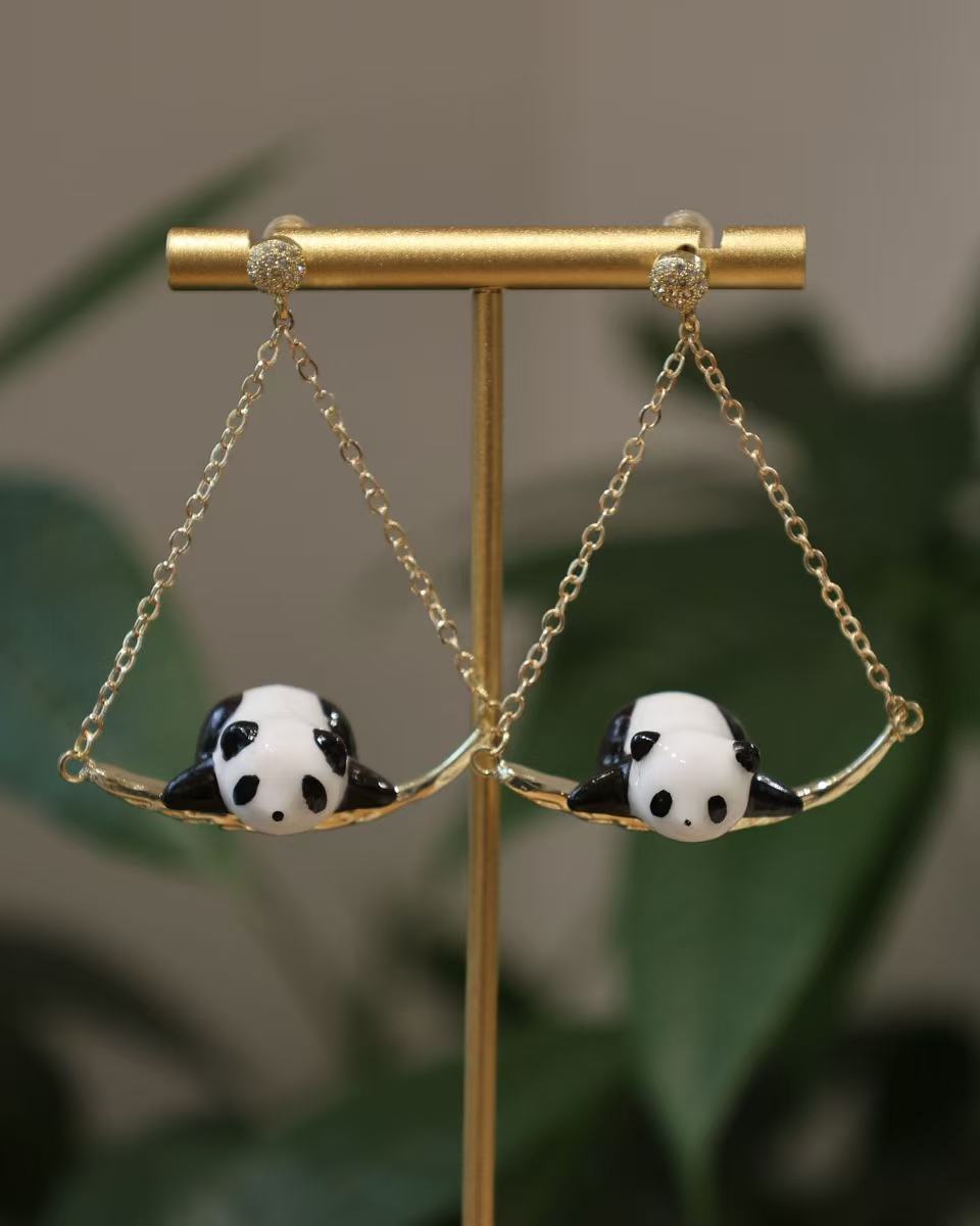 Ceramic Panda Dangle Earrings