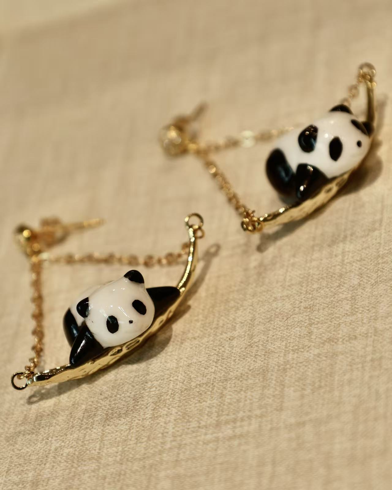 Ceramic Panda Dangle Earrings