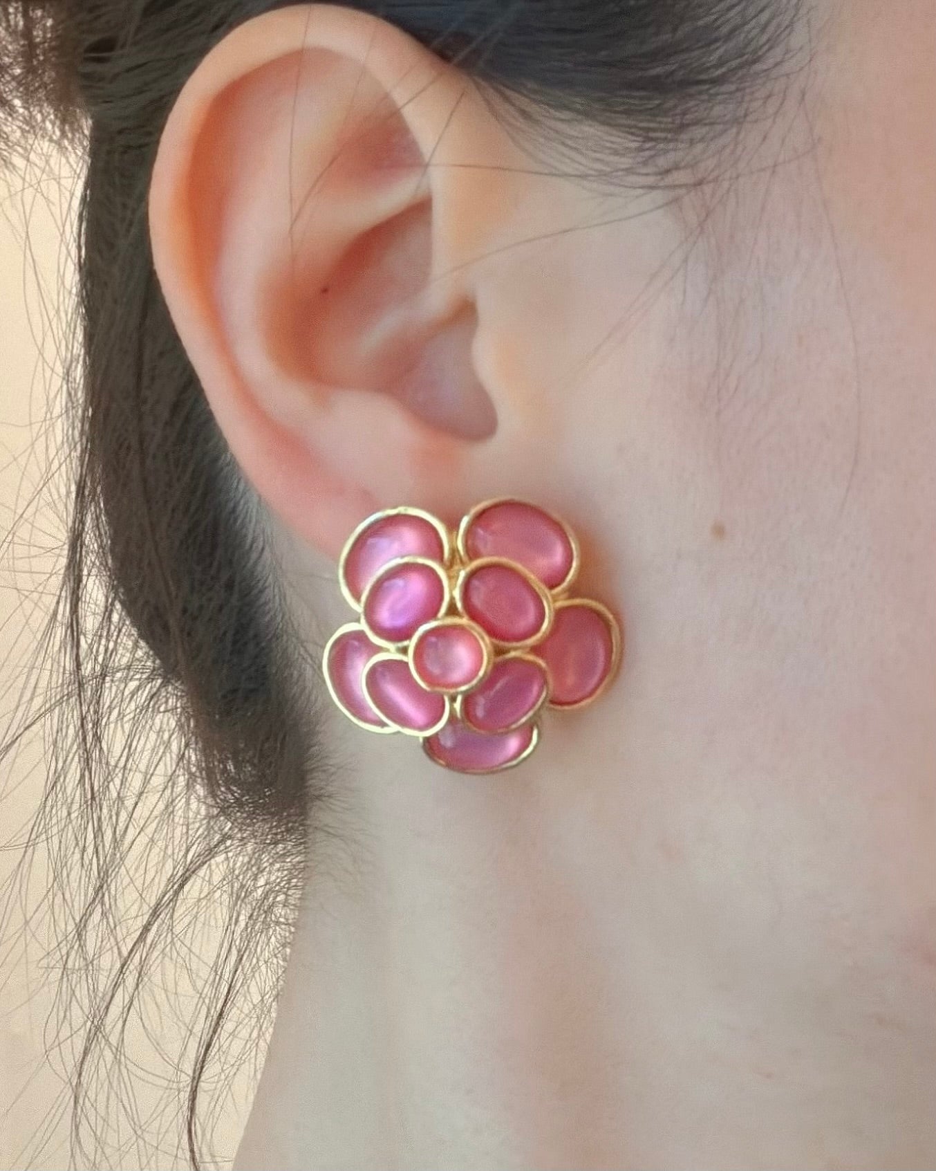 Pink Flower Stud Earrings