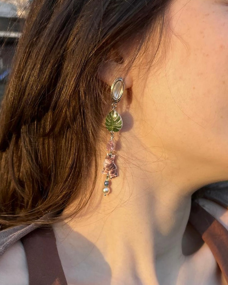 Rabbit & Cat Garden Earrings