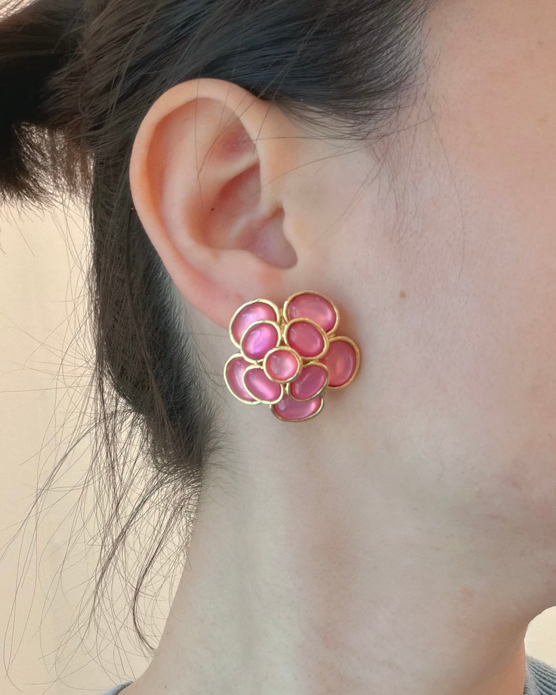 Pink Flower Stud Earrings