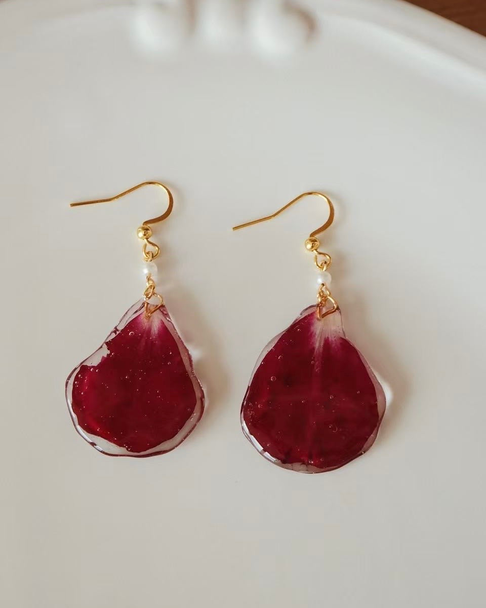 Real Rose Petal Earrings