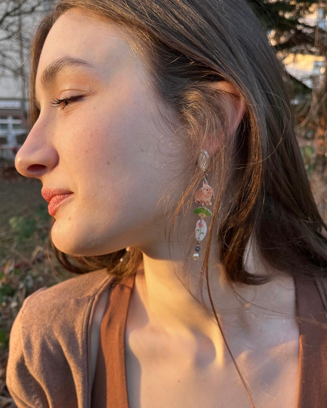 Rabbit & Cat Garden Earrings