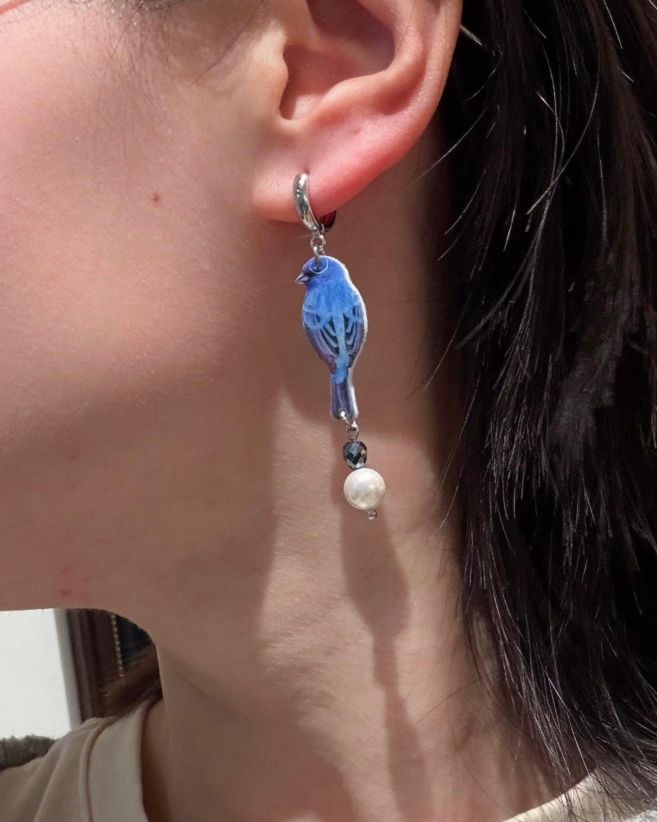 Blue Bird Pearl Earrings