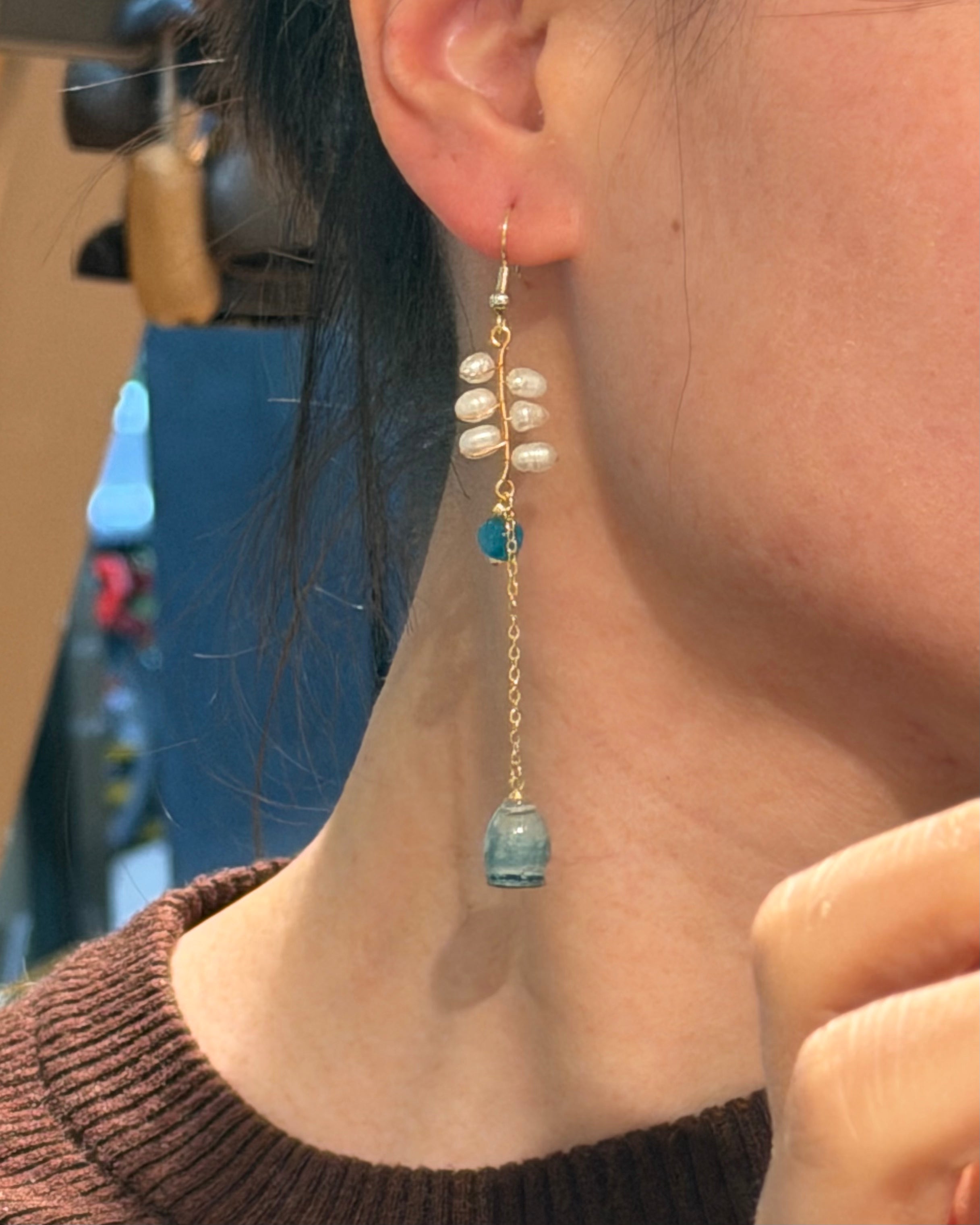 Blue Flower Pearl Earrings