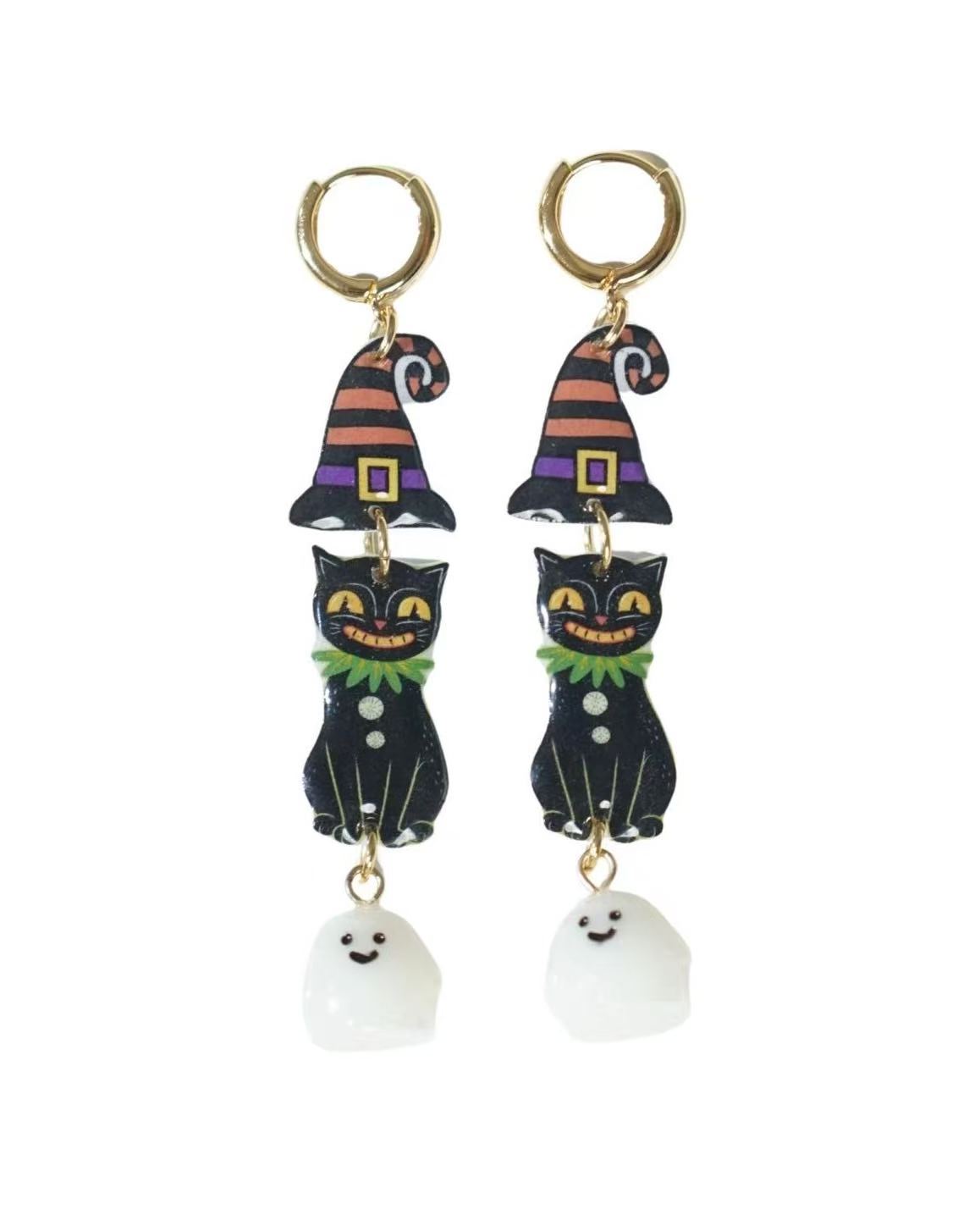 Black Cat Ghost Earrings